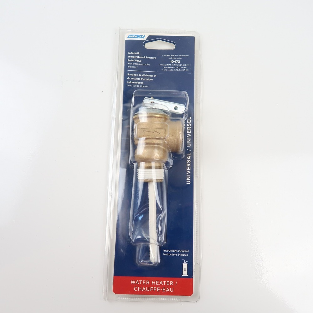 Camco 10473 Water Heater Temperature Pressure Relief Valve 3/4" NPT 4" Probe USA